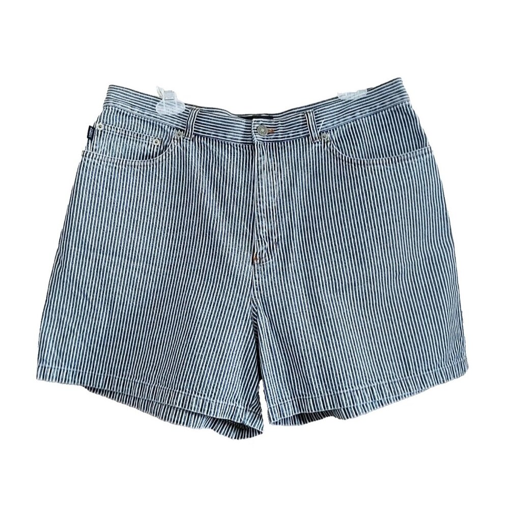 Lauren Jeans Co. Ralph Lauren Women's Blue Striped Denim Shorts Size 16 Vintage